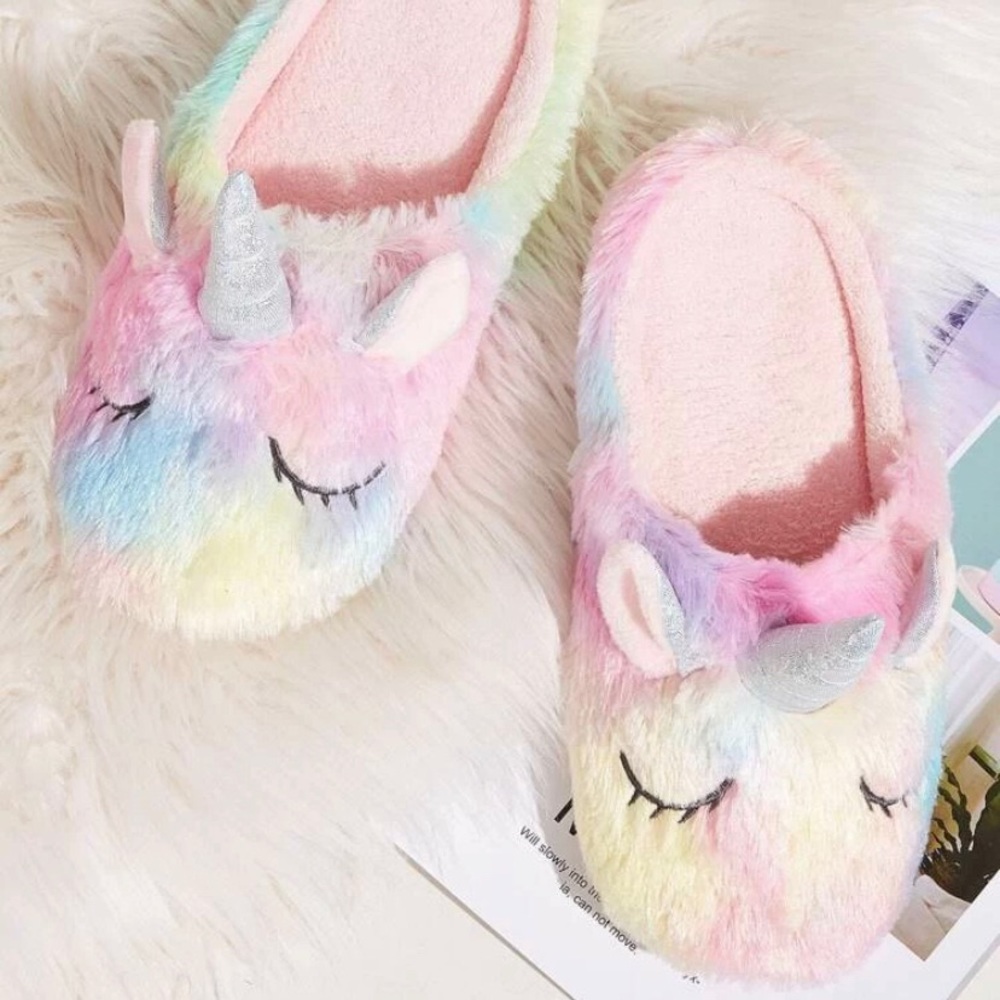 Unicorn Design Fluffy Slippers